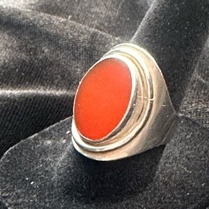 Vintage Sterling Silver Carnelian Modernist Ring Size 7.5 great statement ring